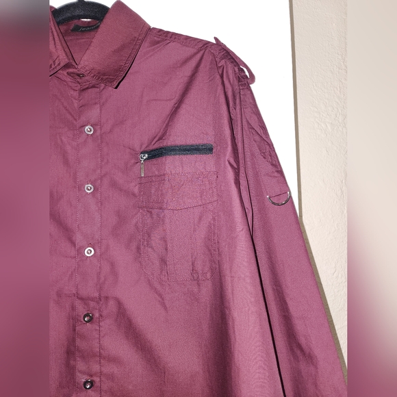 Jeansian size XXL Maroon Burgundy Button Down Punk Rock Style Long Sleeve Dress - Picture 9 of 11
